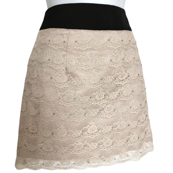Tiered Lace Mini Skirt with crystals black waistband party - Picture 1 of 5
